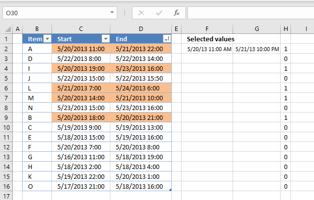 Highlight date ranges overlapping selected record explaining CF formula 2