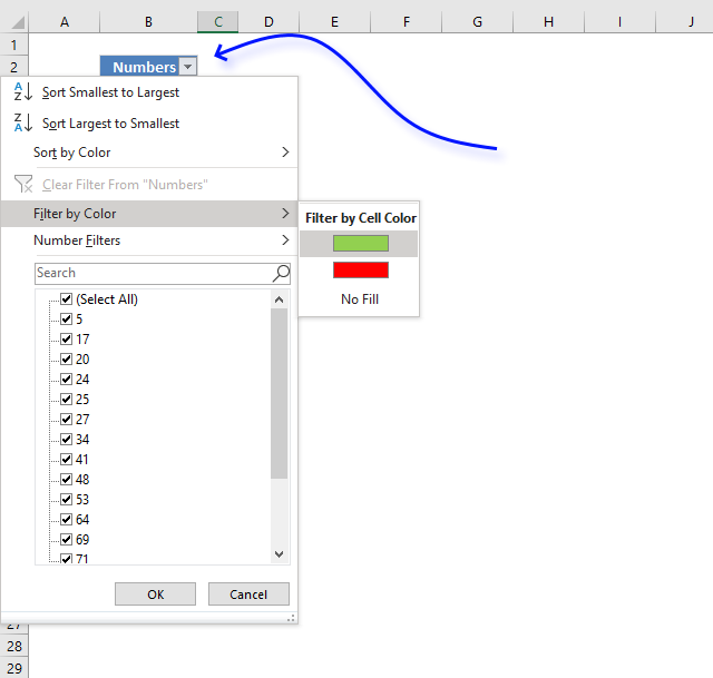 Count cells based on background color Filter cells by color