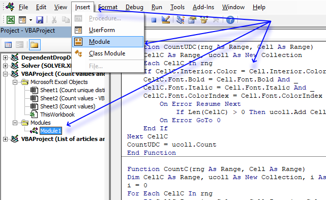 Count cells based on background color VB Editor