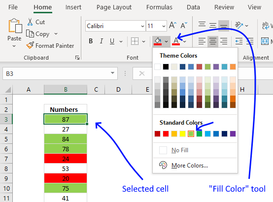 Count cells based on background color fill color