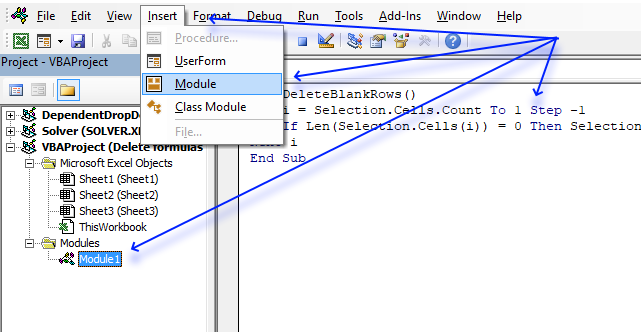 How to select and delete blank cells VB Editor