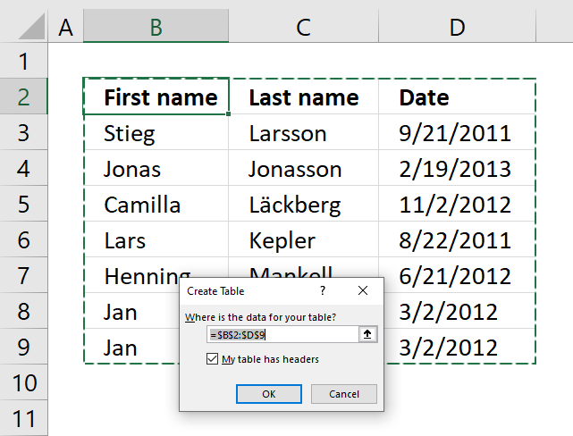 Prevent duplicate records create Excel Table