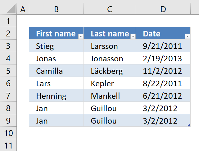 Prevent duplicate records create Excel Table1