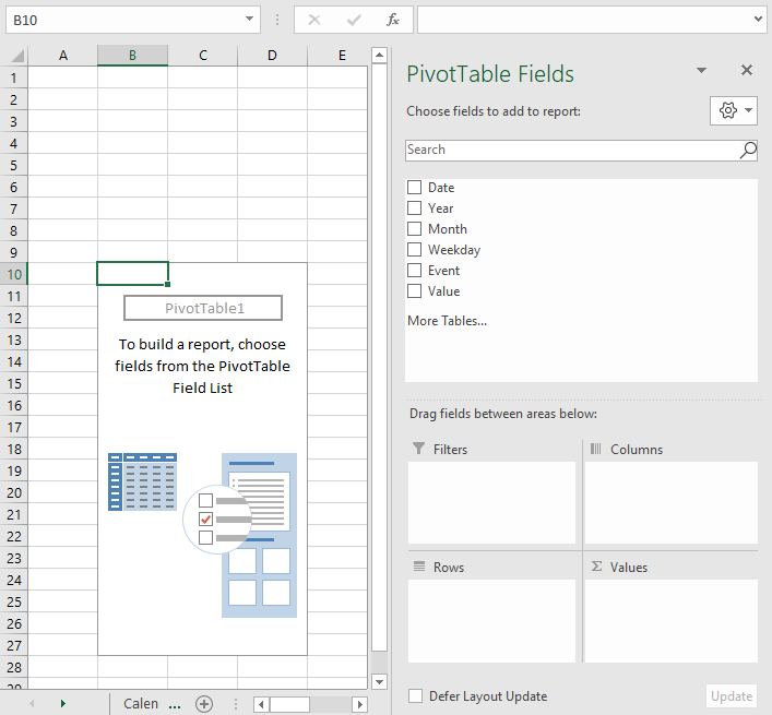 pivot table calendar insert pivot table