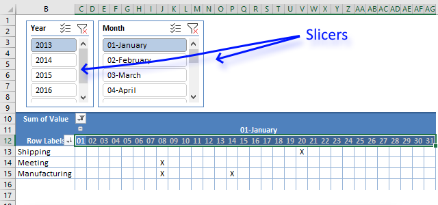 pivot table calendar slicers