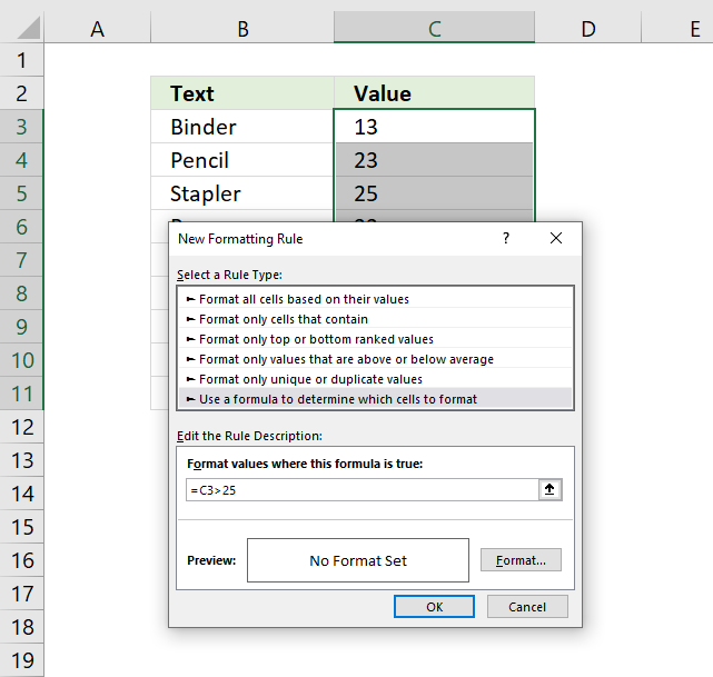 Apply Conditional formatting to a cell range