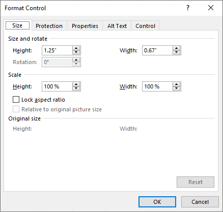 Scroll bar dialog box size