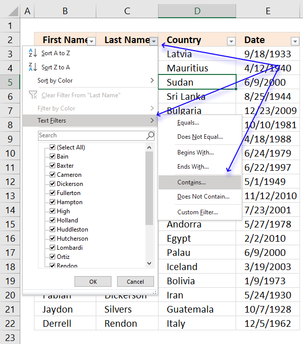 Wildcard lookups and include or exclude criteria filter tool contains