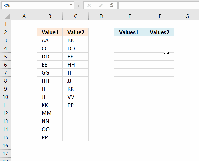 Compare two columns and extract differences enter array formula