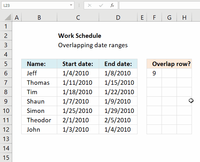 Identify rows of overlapping records copy formula