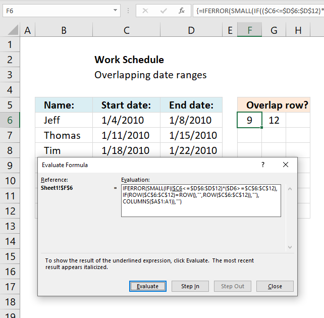 Identify rows of overlapping records examine formula