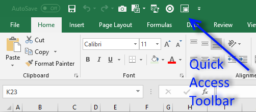 Picture of Quick Access Toolbar above ribbon in excel