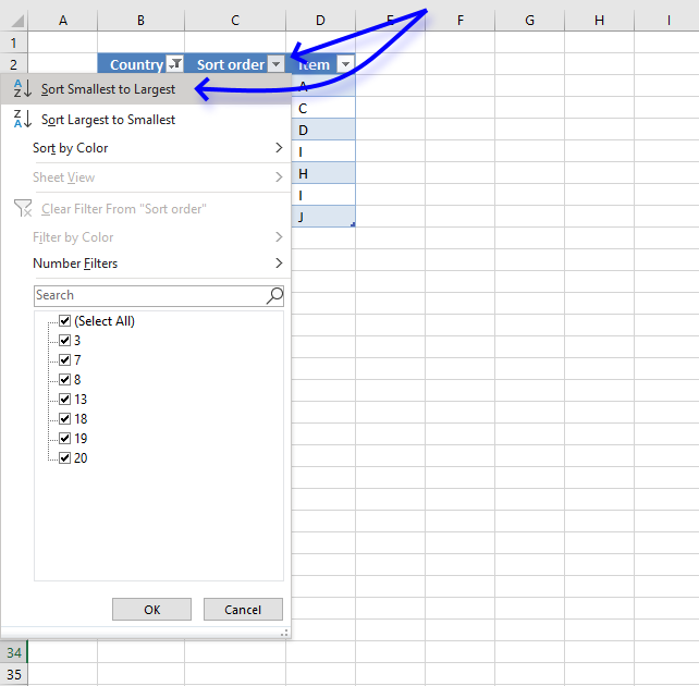 Lookup and return multiple sorted values based on corresponding values in another column sort filtered excel table