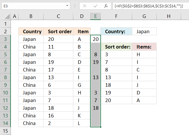 Lookup and return multiple values sorted in a custom order IF function
