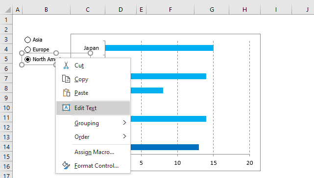 Highlight a group of chart bars edit radio button text