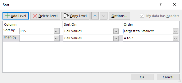 Sort by multiple columns custom sort settings add level