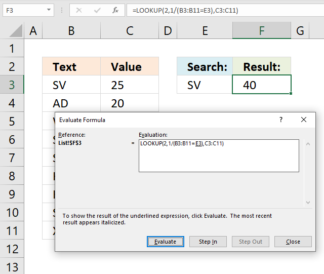 Find last matching value in an unsorted list evaluate formula