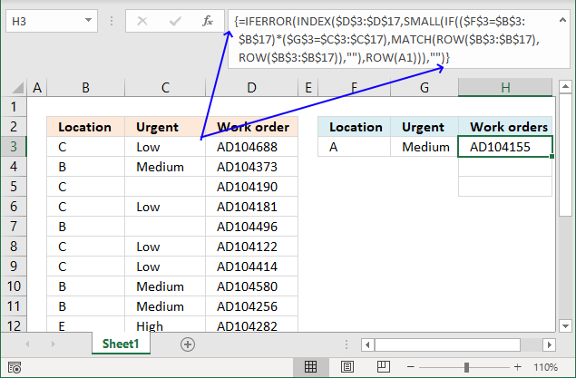 Find the most urgent work orders array formula