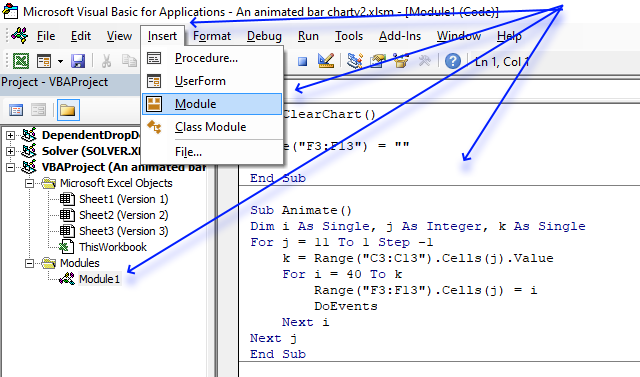 How to animate an Excel Bar Chart VB Editor