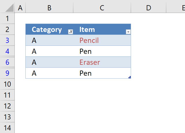 Highlight unique values in a filtered Excel table1