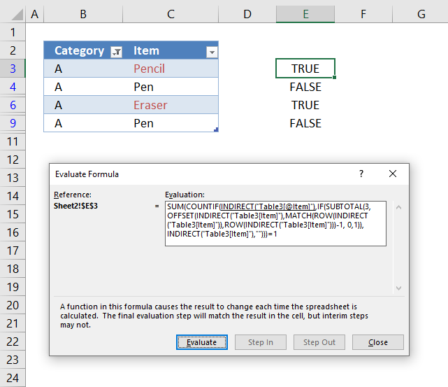 Highlight unique values in a filtered Excel table4