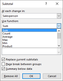 subtotal feature functions