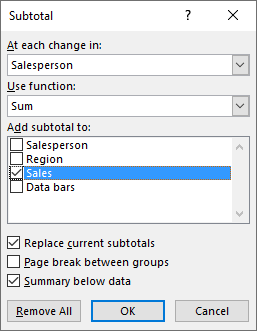 subtotal tool columns