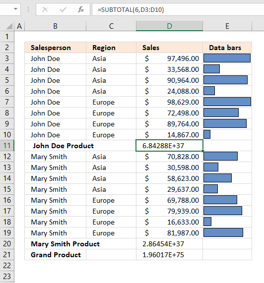 subtotal tool product function 1