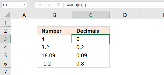 MOD function leave decimals