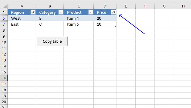 Copy filtered Excel tables programmatically filter button