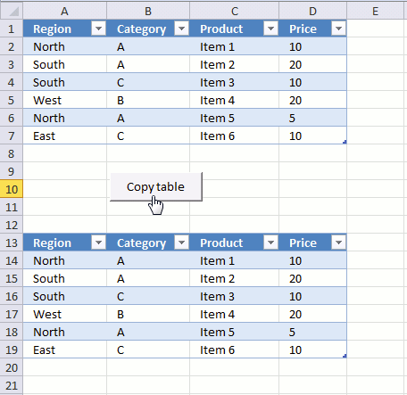 Copy filtered Excel tables programmatically