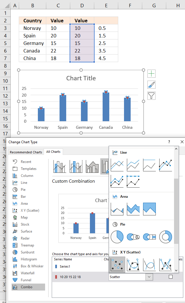 How to add pictures above chart columns change chart type1