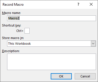 List comments Record macro dialog box