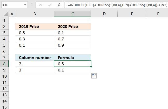 INDIRECT function column number