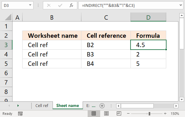 INDIRECT function worksheet name