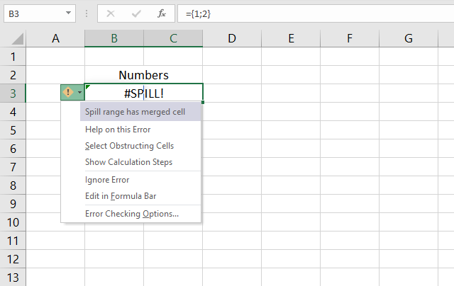 Merged cells excel 365 spill range has merged cell