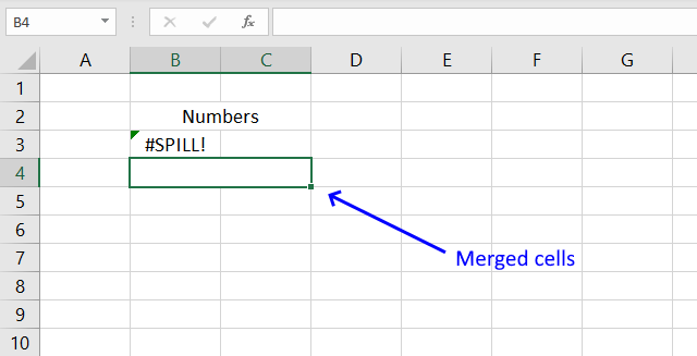 Merged cells excel 365 spill range has merged cell1