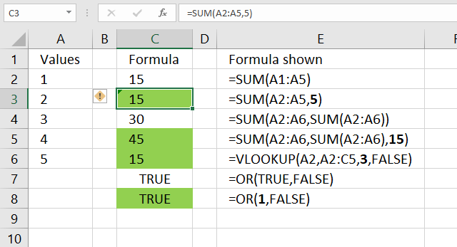 Find cells containing formulas with literal values 1