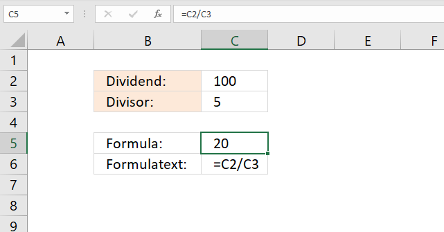 Division character in Excel