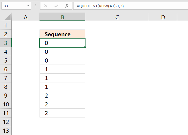 QUOTIENT function create a repeating sequence