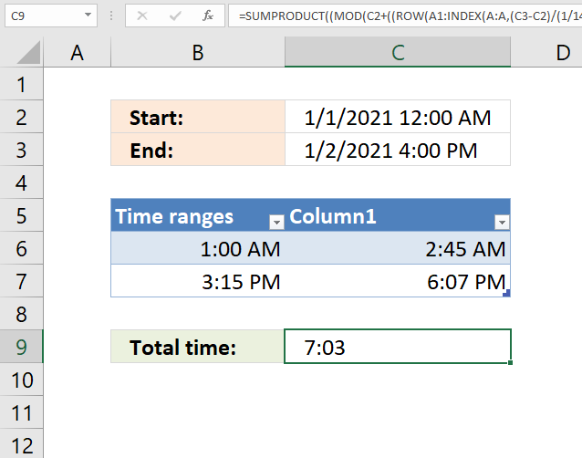 Sum numerical ranges total time