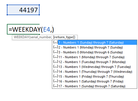 Calculate date given weekday and week number WEEKDAY function 2