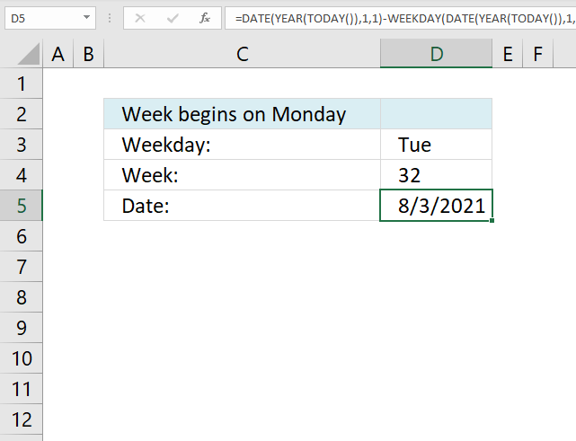 Calculate date given weekday and week number week starts on monday