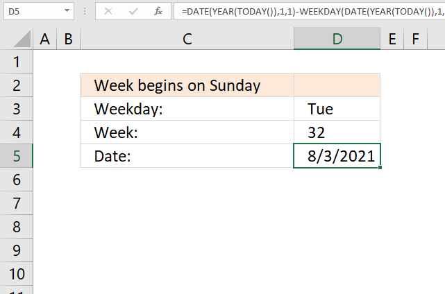 Calculate date given weekday and week number week starts on sunday