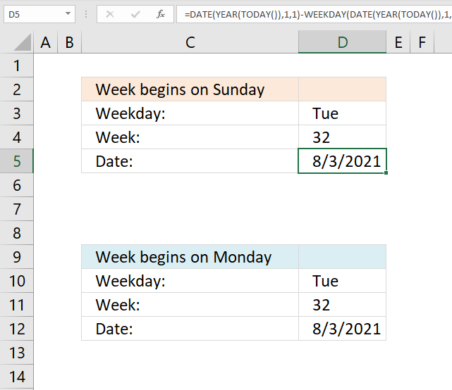 Calculate date given weekday and week number