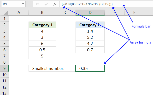 Using array constants in Excel