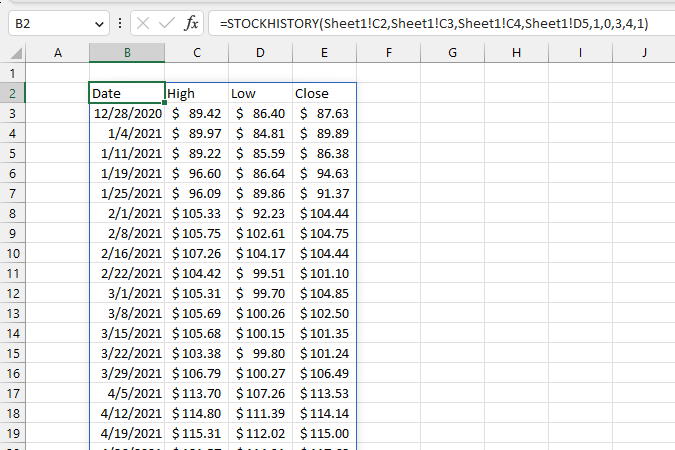 Dynamic stock chart1 Excel 365