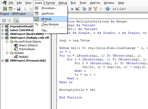 Multiply cells efficiently UDF where to put the code