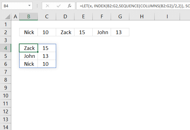 Sort items by adjacent number Excel 365 formula