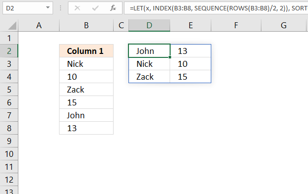 Sort values by corresponding text excel 365 dynamic array formula